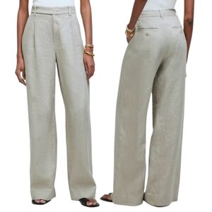 Madewell Harlow Tan Wide Leg Pleated Pants 100% Linen Wmns Petite 16 Boho Casual